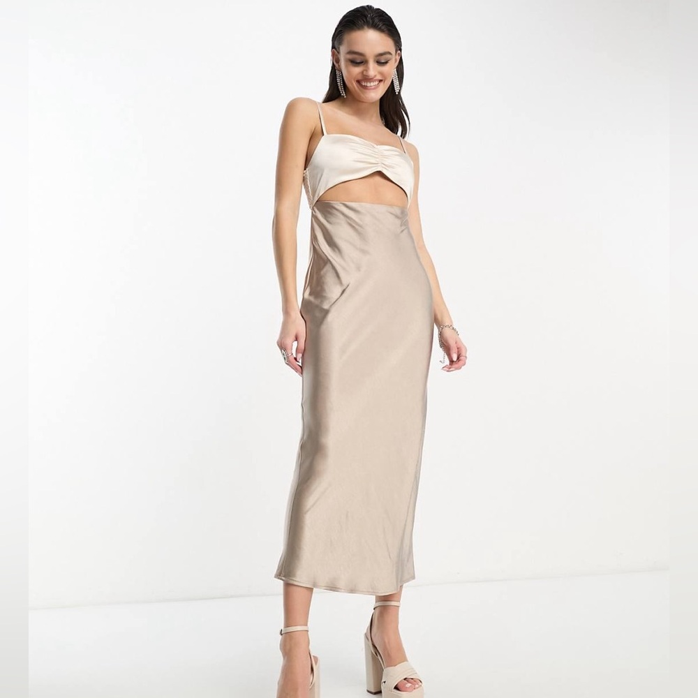 4TH + RECKLESS CAMI CONTRAST SATIN MAXI DRESS  NWT